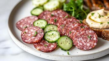 Sliced Sausage and Cucumber Appetizer A Delightful Summer Dish photo