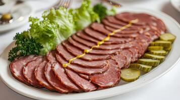 Sliced Meats and Pickles A Gourmet Appetizer Platter photo