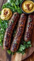 Grilled Sausages with Fresh Herbs and Mustard Sauce photo