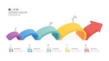 Infographics arrow symbol timeline business ladder 5 steps to success template. vector
