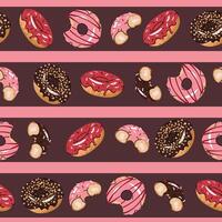 Striped Seamless pattern with glazed donuts. Repeating texture with delicious dessert for fabric, wallpaper, paper, etc. vector