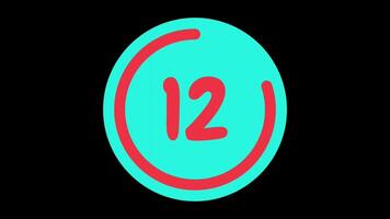 15 seconds countdown timer in teal circle with red circle countdown on black background video