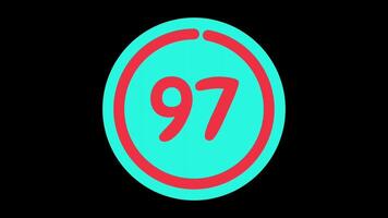 100 seconds countdown timer in teal circle with red circle countdown on black background video