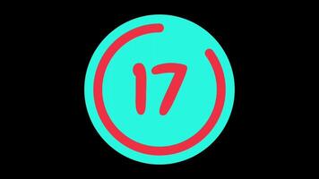 20 seconds countdown timer in teal circle with red circle countdown on black background video