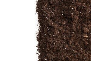 Soil or dirt section isolated on white background photo