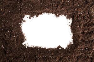 Soil or dirt section isolated on white background photo