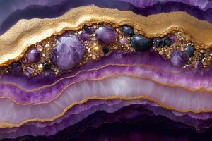 Luxurious Amethyst and Gold Geode Texture for Artistic Design and Decoration photo