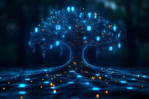 Futuristic Digital Tree with Glowing Icons for Technology and Innovation Concepts photo