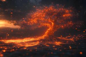 Magical Fiery Tree at Sunset - Enchanted Nature Art for Digital Design photo