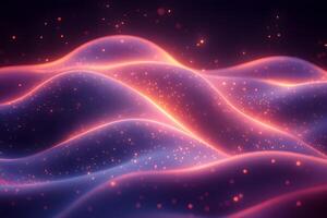 Abstract Neon Landscape with Glowing Waveforms and Particles photo
