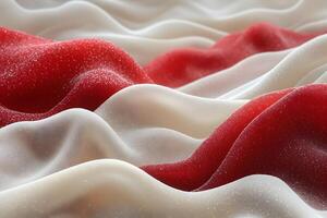 Abstract Red and White Fabric Waves with Glowing Textured Surface photo