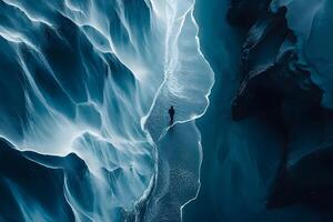 Solitary Journey Exploring Mesmerizing Ice Formations in a Winter Wonderland photo