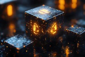 Futuristic Digital Cube with Glowing Interface for Cyber Technology Concepts photo