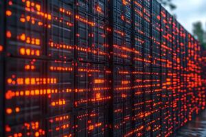 Advanced Data Center Technology with LED Display Wall for Digital Network Management photo
