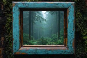 Forest View Through a Rustic Frame Nature's Art in a Wooden Setting for Home Decor and Inspiration photo