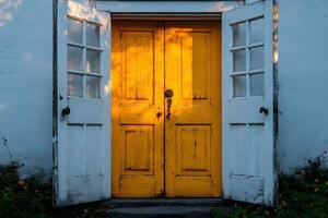 Rustic Yellow Doorway with Open White Frames - Vintage Home Design Inspiration photo