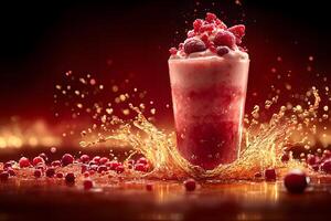 Refreshing Berry Smoothie Splash with Fresh Raspberries and Cranberries photo