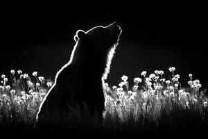 Silhouette of a Bear in Meadow Backlit by Sunlight - Nature and Wildlife Concept for Posters photo