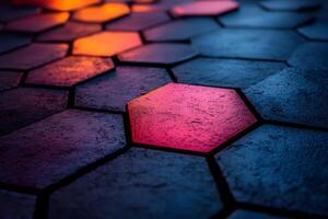 Abstract Geometric Pattern with Hexagonal Tiles and Vibrant Lighting photo