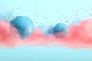 Abstract Dreamscape with Floating Spheres and Pastel Cloud Swirls photo