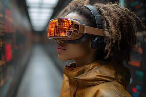Futuristic Virtual Reality Experience with Advanced VR Headset Technology photo