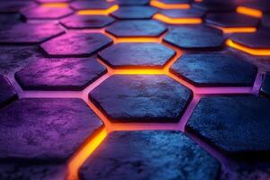 Futuristic Neon Hexagonal Pattern Background for Technology and Design photo