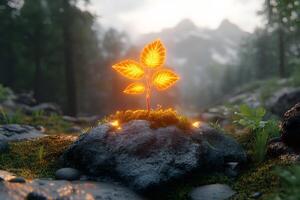 Magical Glowing Plant in Enchanted Forest Setting for Nature Inspiration photo