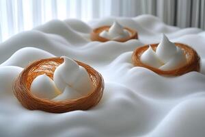 Elegant Meringue Dessert Display with Edible Nest Design for Culinary Art and Presentation photo