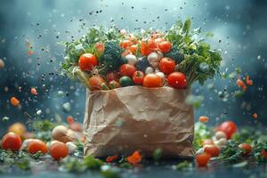 Fresh Produce Explosion Vibrant Vegetables in a Paper Bag for Healthy Living and Nutrition photo