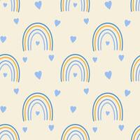 Sweet dreams pattern in calm soft colors with rainbows and hearts, background for textiles, children's design, pastel linen. vector