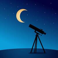 Using Telescope for Moon and Stargazing Minimal Silhouette Design vector