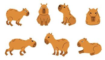 Set of hand drawn capybara. White background, isolate. vector