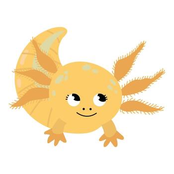 Kawaii Axolotl in hand drawn style. White background, isolate vector