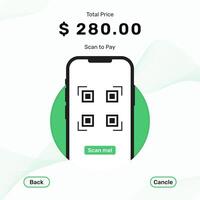 QR code scan here . Qr code, barcode, scan me, printable scan here sticker, payment, template. Social media post and web illustration. vector