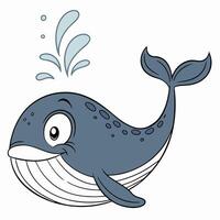 Cartoon whale isolated on white background. Side view. vector
