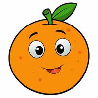 Cute cartoon fruit orange isolated on white background. Front view. vector