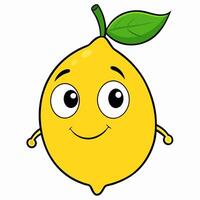 Cartoon fruit lemon isolated on white background. Front view. vector