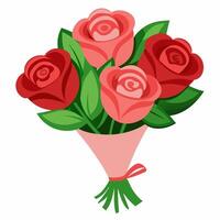 Cartoon bouquet of roses isolated on white background. Side view. vector
