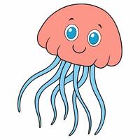 Cute cartoon jellyfish isolated on white background. Front view. vector