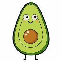 Cartoon avocado isolated on white background. Side view. vector