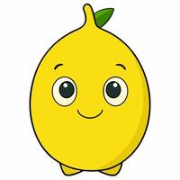 Cute cartoon fruit lemon isolated on white background. Front view. vector