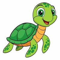 Cartoon green turtle isolated on white background. Side view. vector