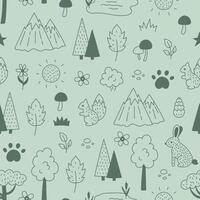 Forest and Mountains Doodle Seamless Pattern vector