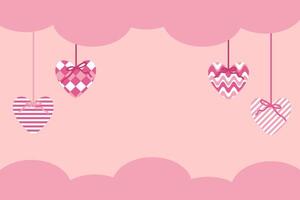 Valentine's Day hearts on the cloud sky background banner with empty copy space. Festive design for card, invitation, label, sale. Hand drawn illustration. vector
