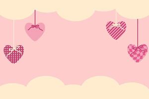 Hearts on the cloud sky Valentine's Day background banner with empty copy space. Perfectdesign for card, invitation, label, sale. Hand drawn illustration. vector