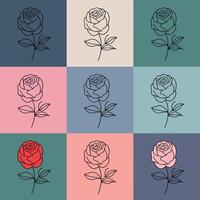 Minimalist 3x3 Line Art Roses with Monochrome and Gradient Colors vector