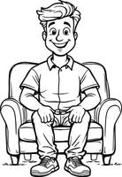Smiling man relaxing on comfortable armchair cartoon illustration vector