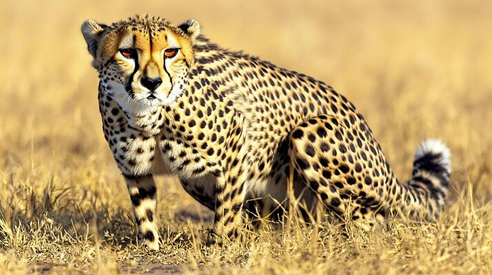 Cheetah Acinonyx jubatus family Felidae crouching African savannas apex predator with unparalleled focus symbolizing wildlife survival hunting and ecosystem health