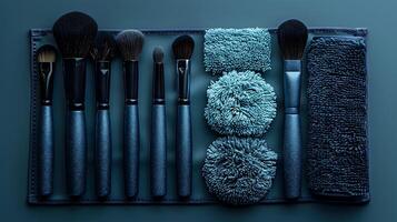 Makeup brush cleaning pad mockup arranged neatly product presentation photo