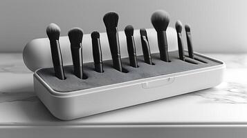 Makeup brush storage case mockup placed gracefully a white background photo